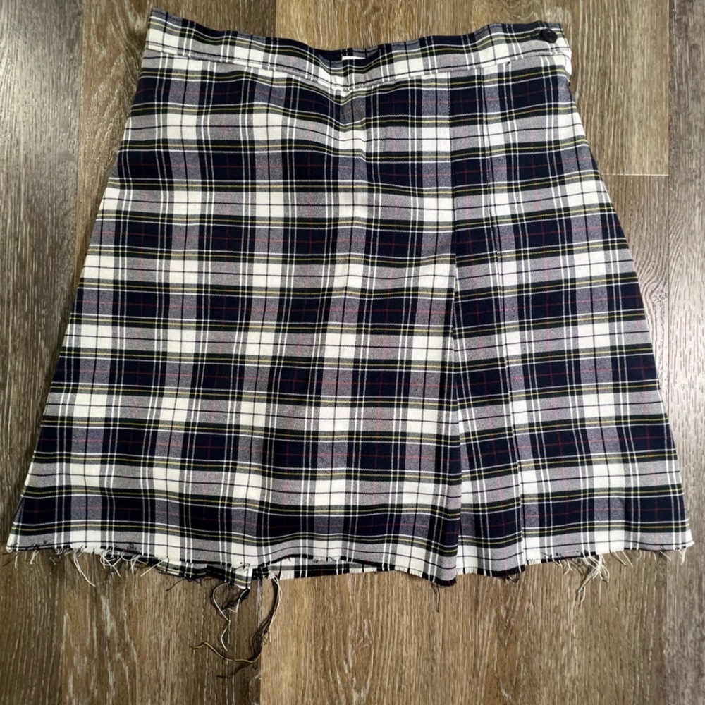 Becky Thatcher Skirt Women 8.5 Blue White Plaid Raw Hem Pleated Mini Skirt